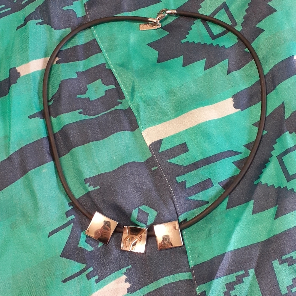 Vintage YSL Black Rubber Sterling Silver Necklace